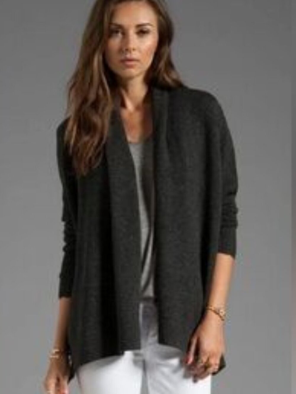 Vince Wool Yak Alpaca Cashmere Open Front Cardigan Size XS Charcoal Gray Hi-Low